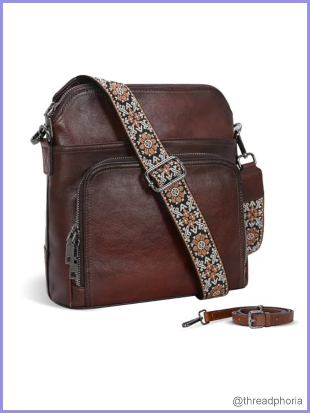 Vintage Cowhide Leather Crossbody Bag with Built-in Wallet & 4 Pockets